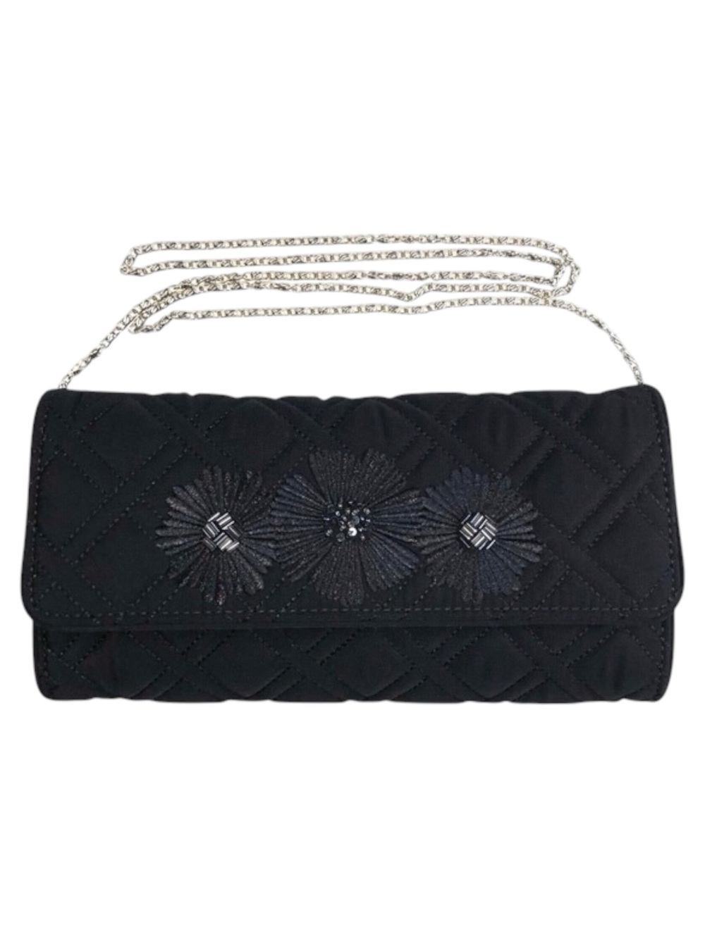 Vera Bradley Celebration Clutch Midnight Blossoms Quilted Chain Crossbody NWT